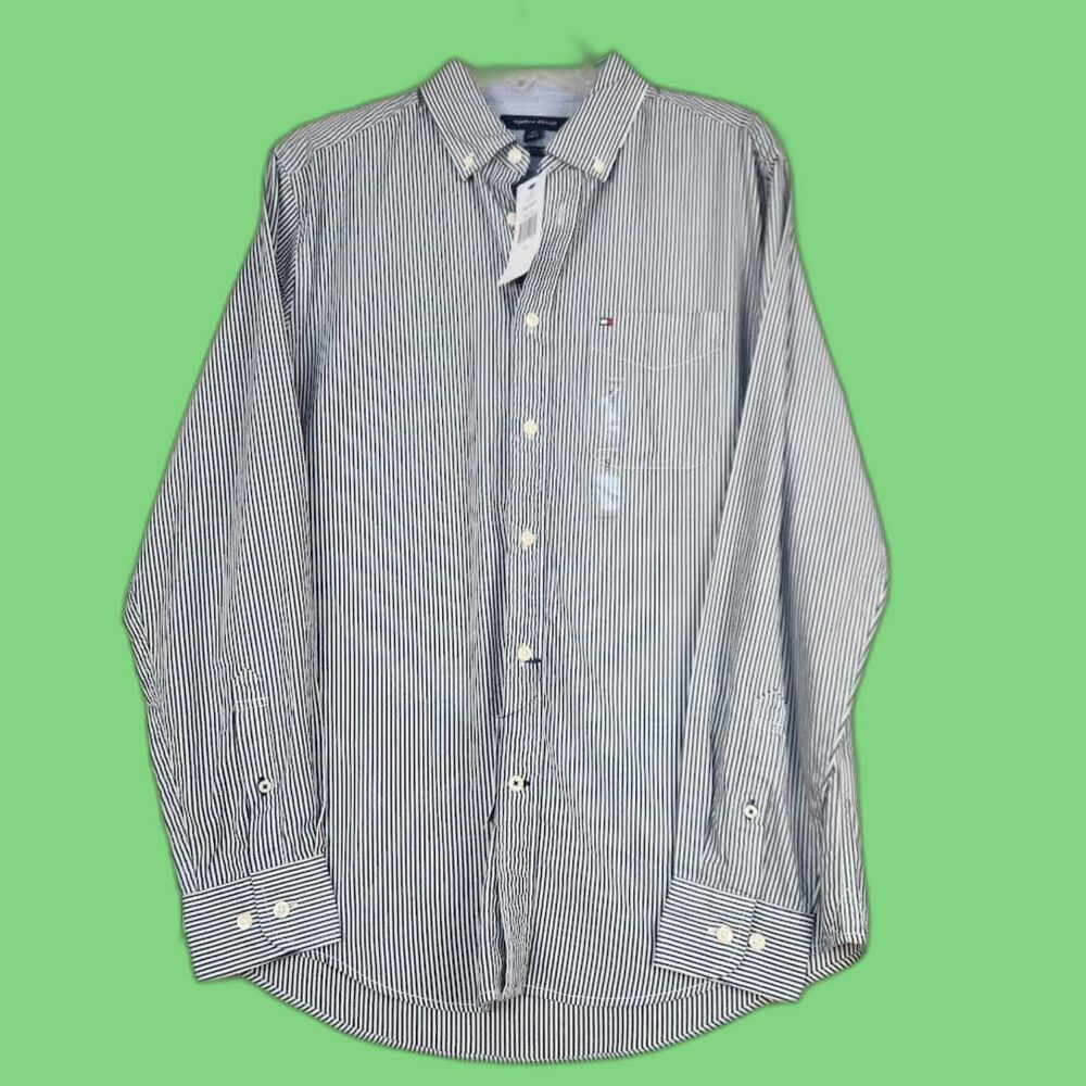 New Tommy Hilfiger Men's Black & White Pinstripe Shirt Size S Preppy Minimalist